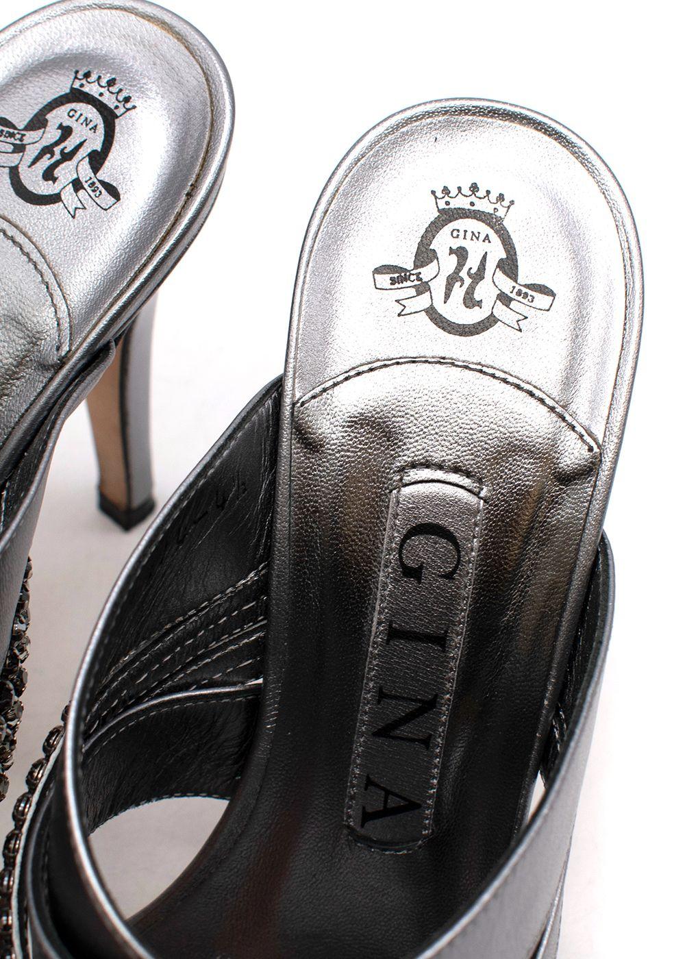 Crystal Embellished Silver Mules