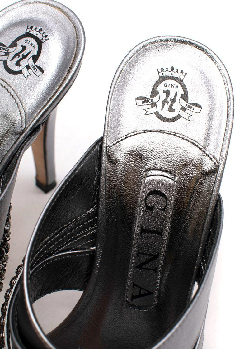 Crystal Embellished Silver Mules