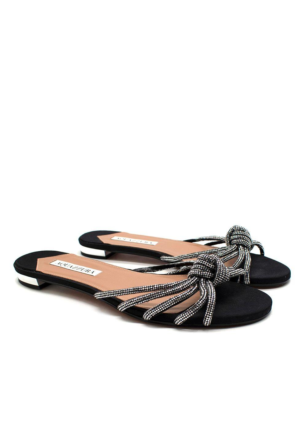 Aquazzura Black Crystal Flat Slides