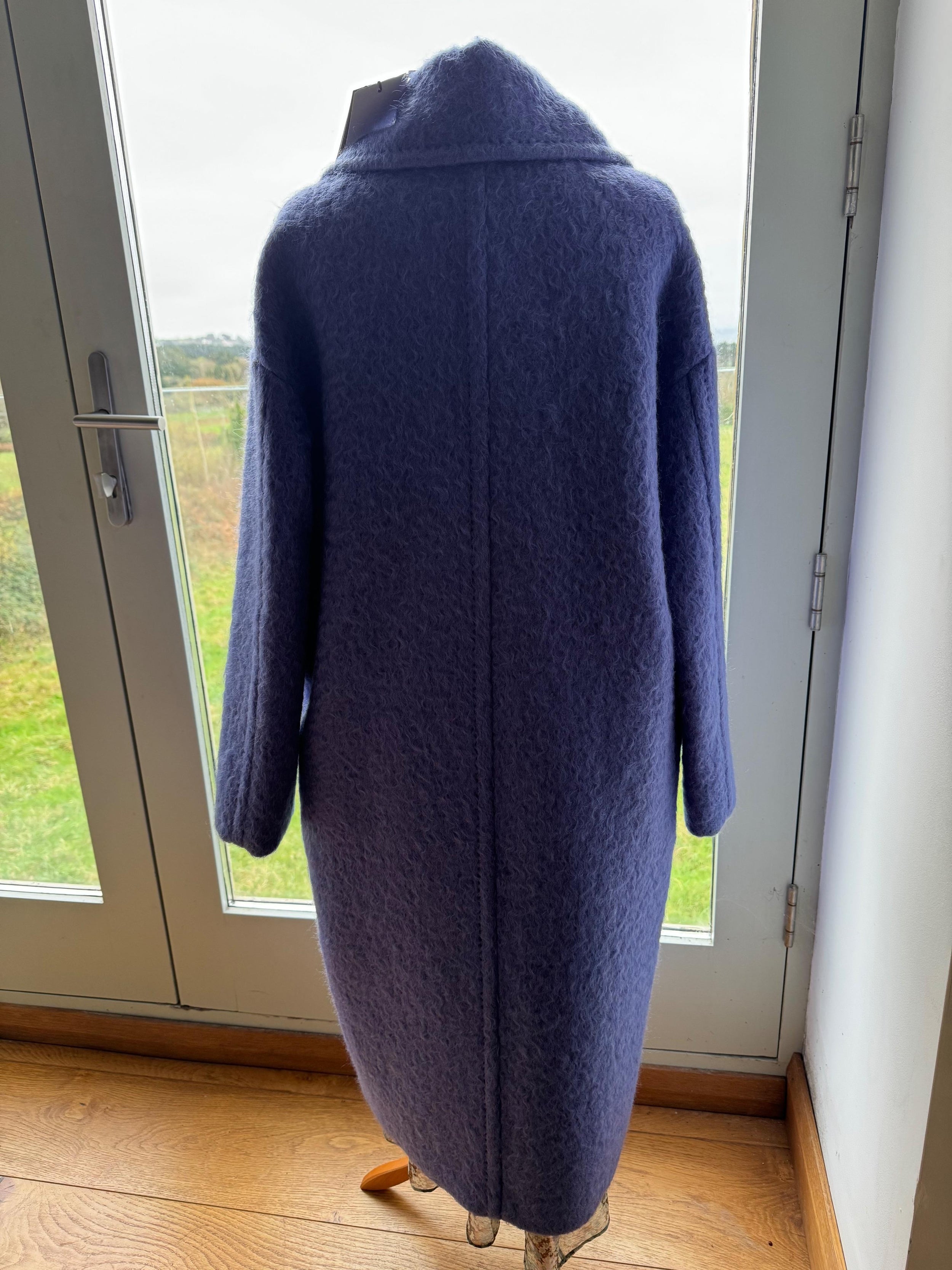 S Max Mara Blue Longline Wool Coat