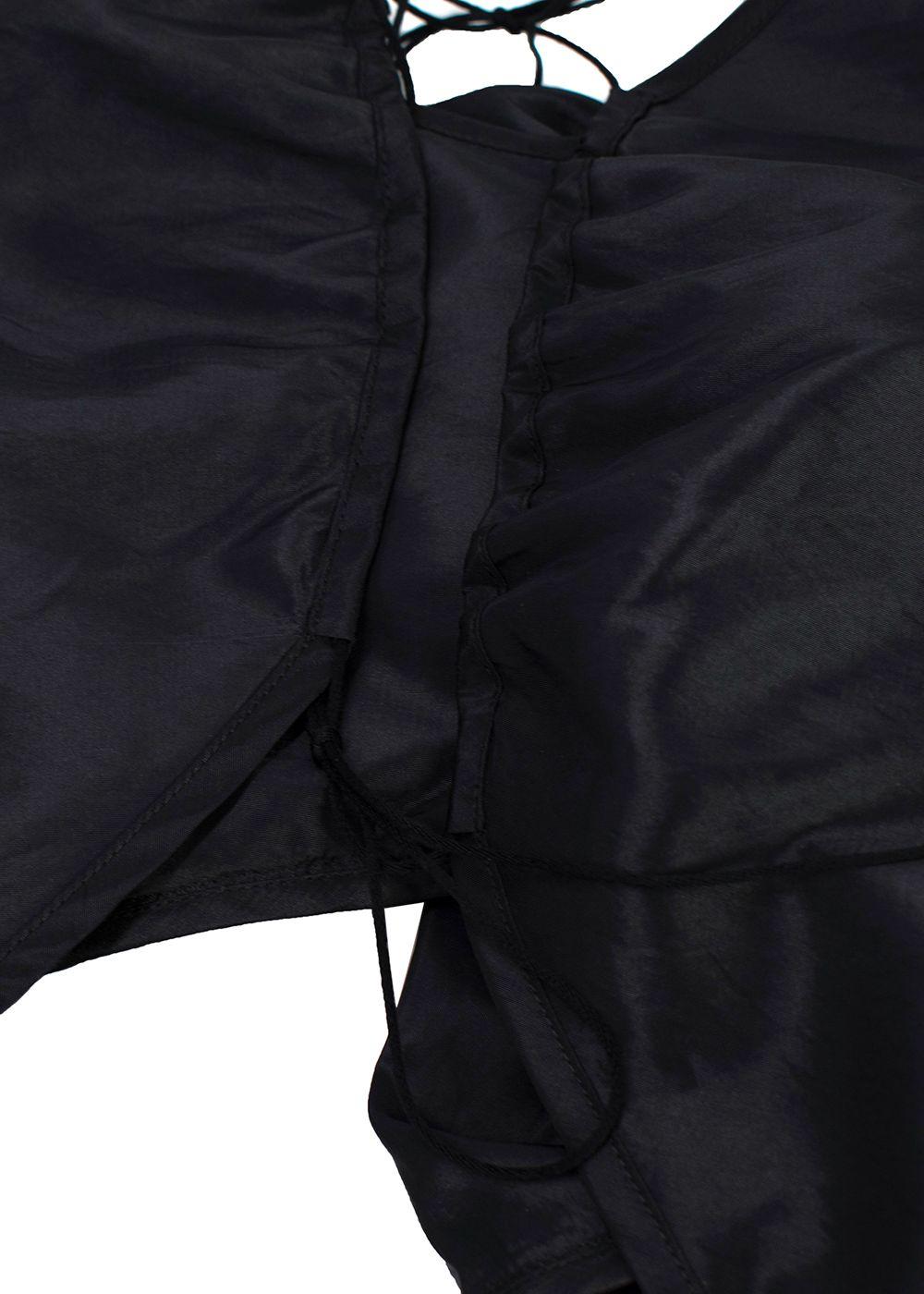 Black Puff Sleeved Tie Back Blouse