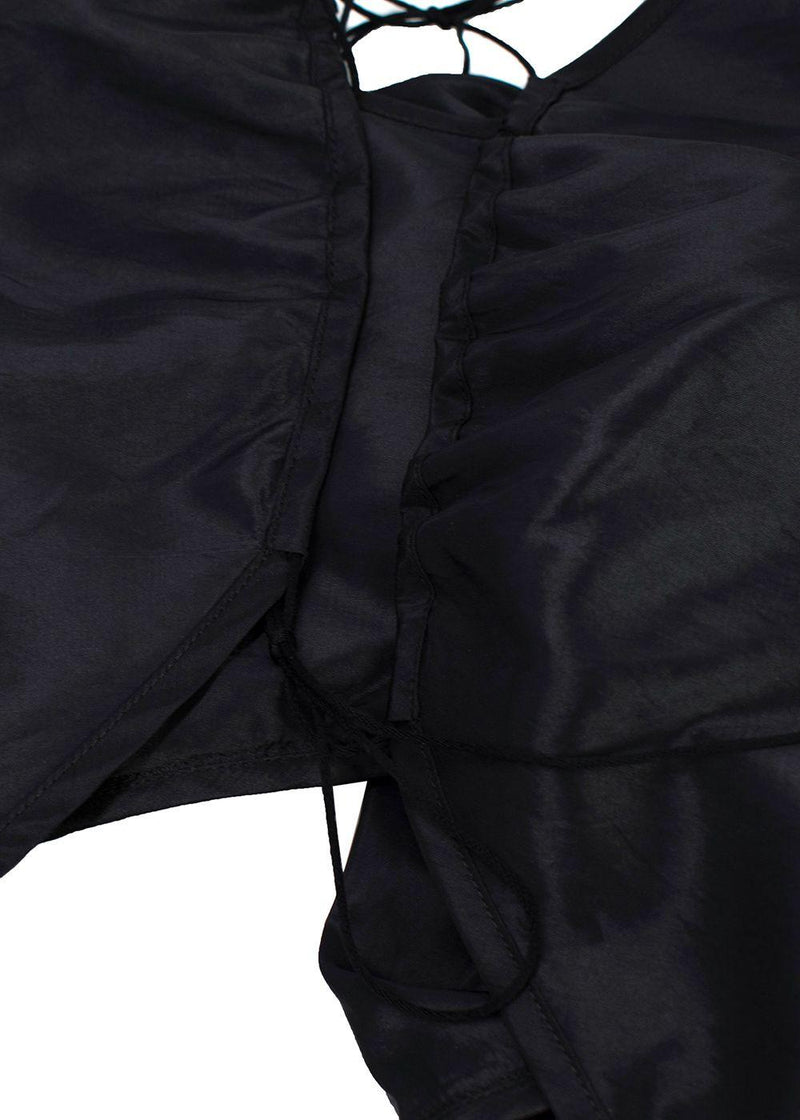 Black Puff Sleeved Tie Back Blouse