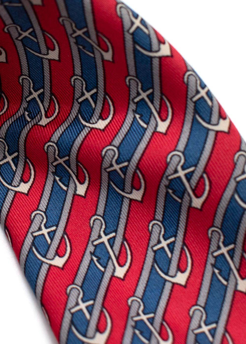 Hermès Blue and Red Silk Anchor Tie