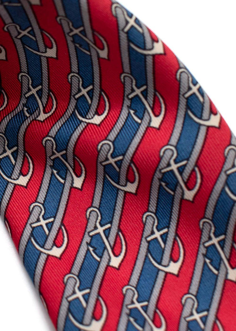 Hermès Blue and Red Silk Anchor Tie