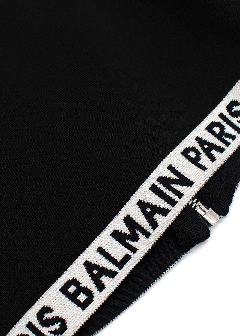 Balmain Black High Neck Cropped Logo Detail Top