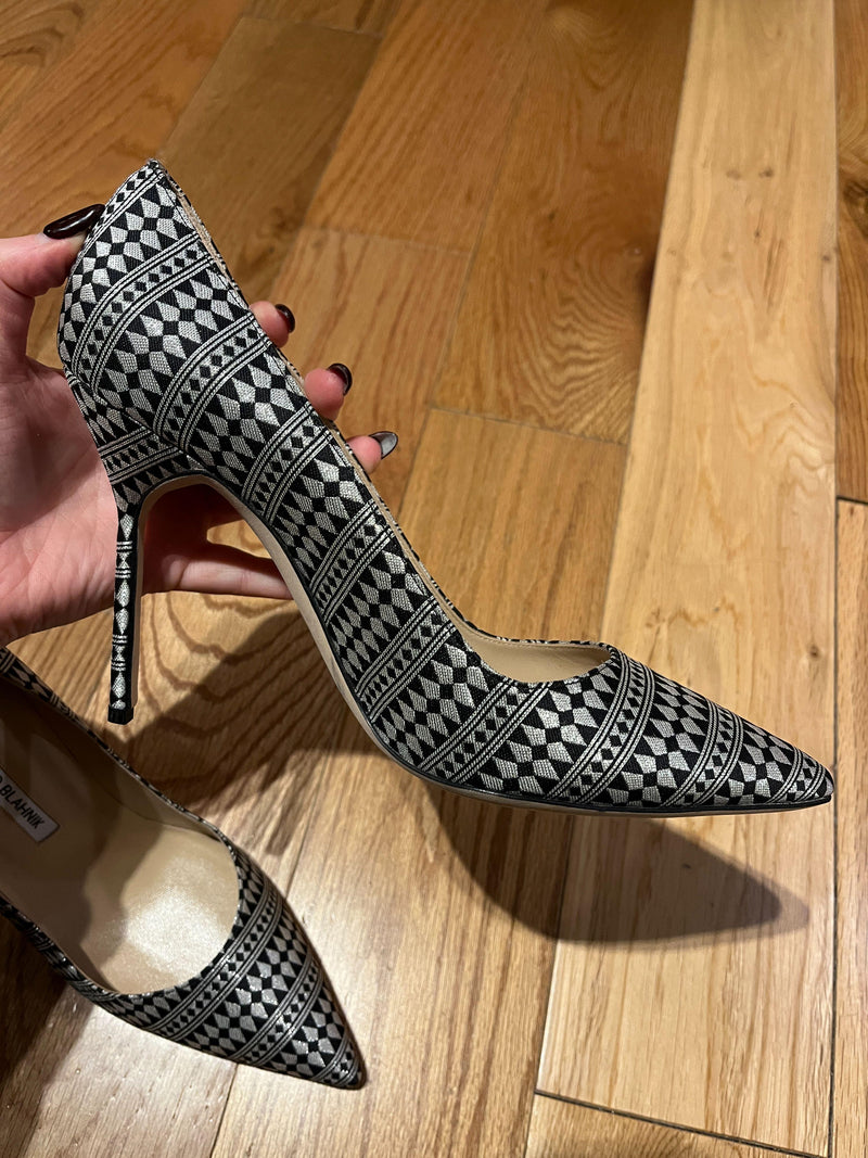 Black and Silver BB Geometric Pumps