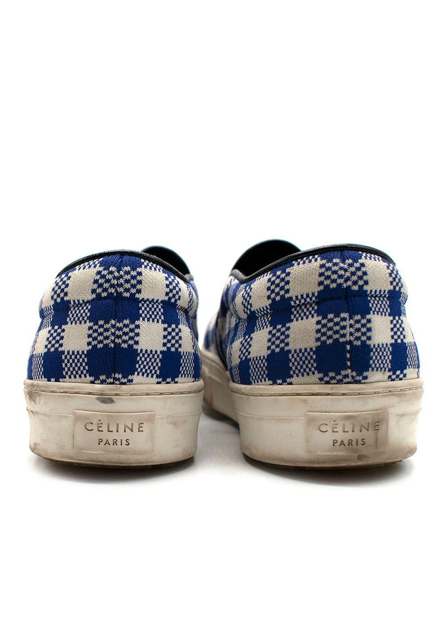 Celine Royal Blue and White Plaid Slip On Trainers