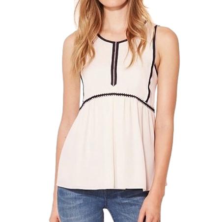 Tory Burch Cream Contrast Trim Sleeveless Top
