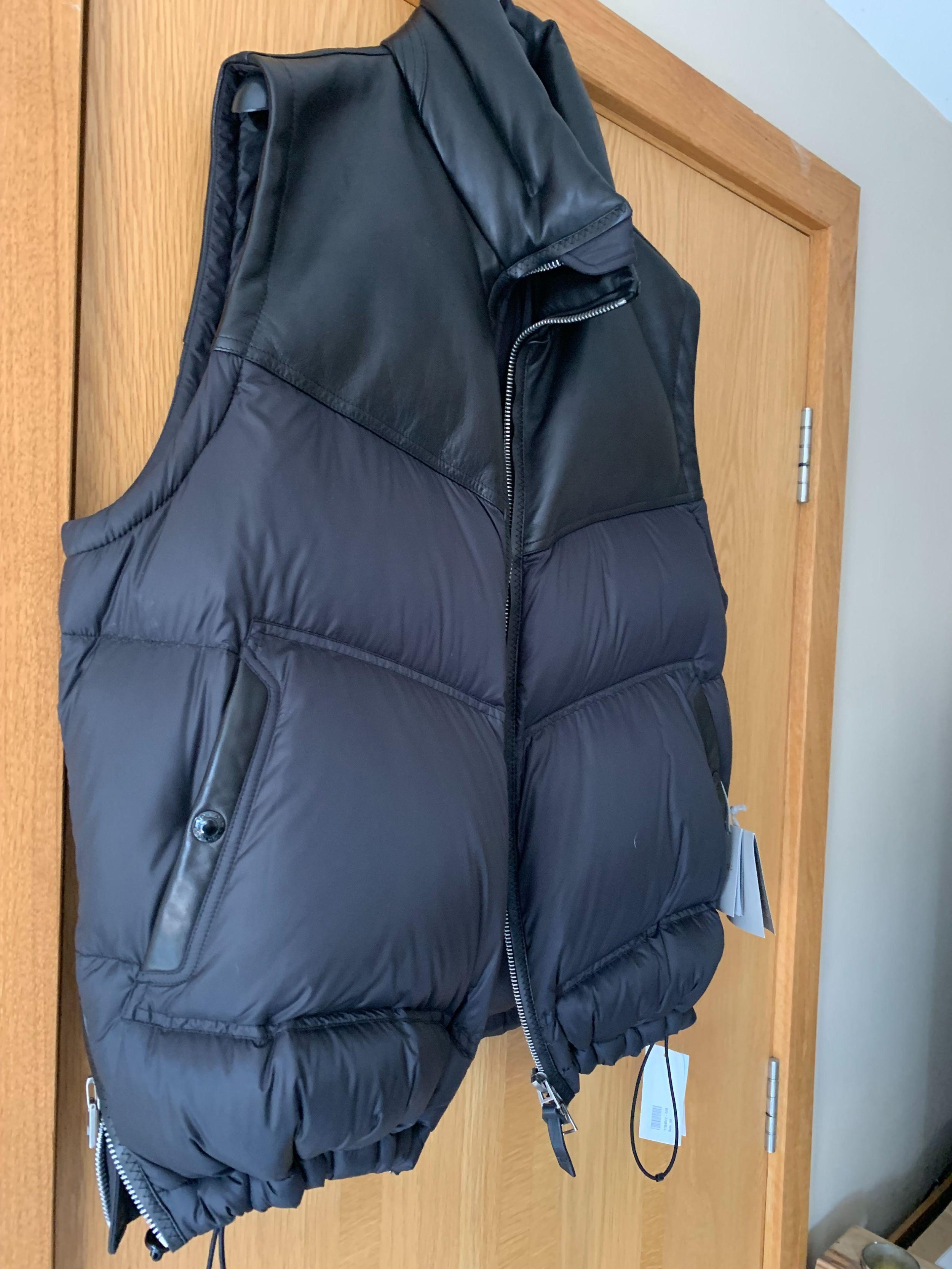 black nylon & leather down filled gilet