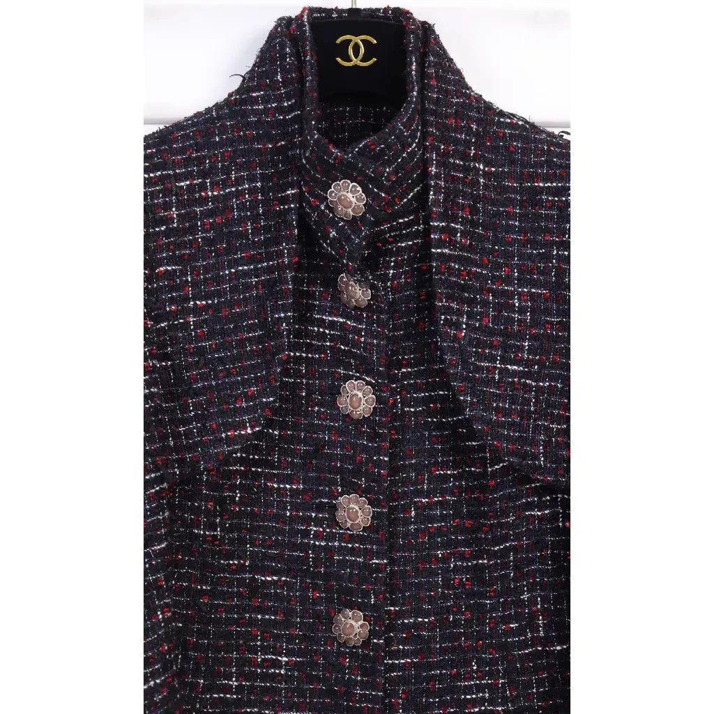 Chanel Black Tweed Gripoix Button Coat