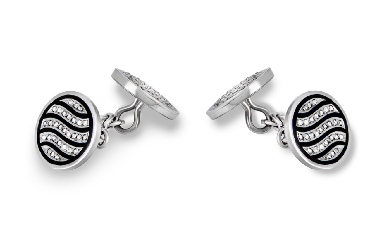 White Gold Diamond & Enamel Cufflinks