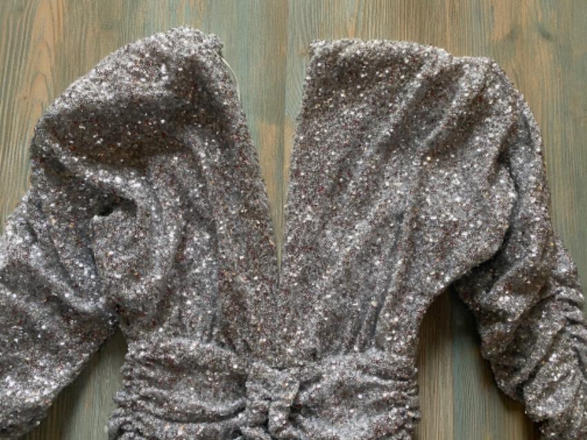 Attico silver sequin embellished rushed mini dress