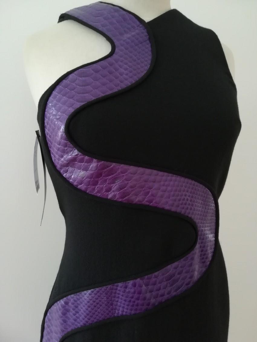 Versace Snakeskin-Panel Black Wool Dress