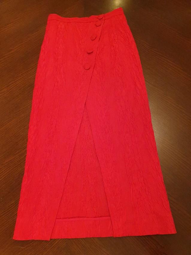 Alexa Chung Red Crepe Midi Skirt