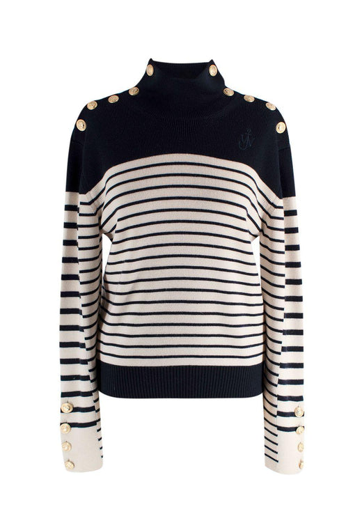 JW Anderson Navy Striped Merino Wool Turtleneck Jumper