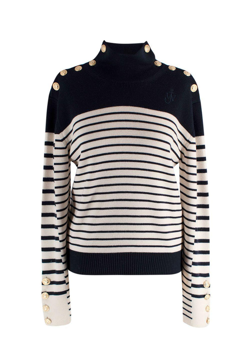 JW Anderson Navy Striped Merino Wool Turtleneck Jumper