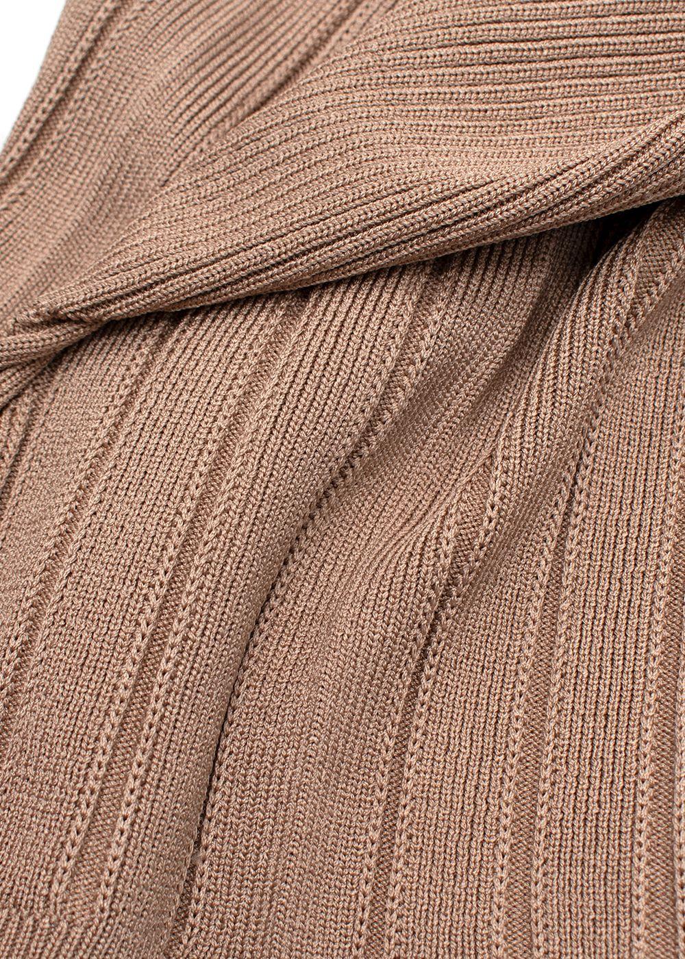 Balmain Camel Ribbed Knit Mini Skirt with Gold Button Detail