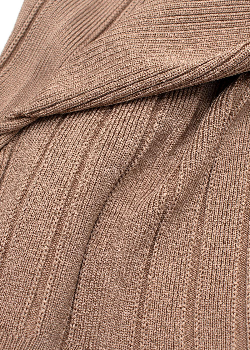 Balmain Camel Ribbed Knit Mini Skirt with Gold Button Detail