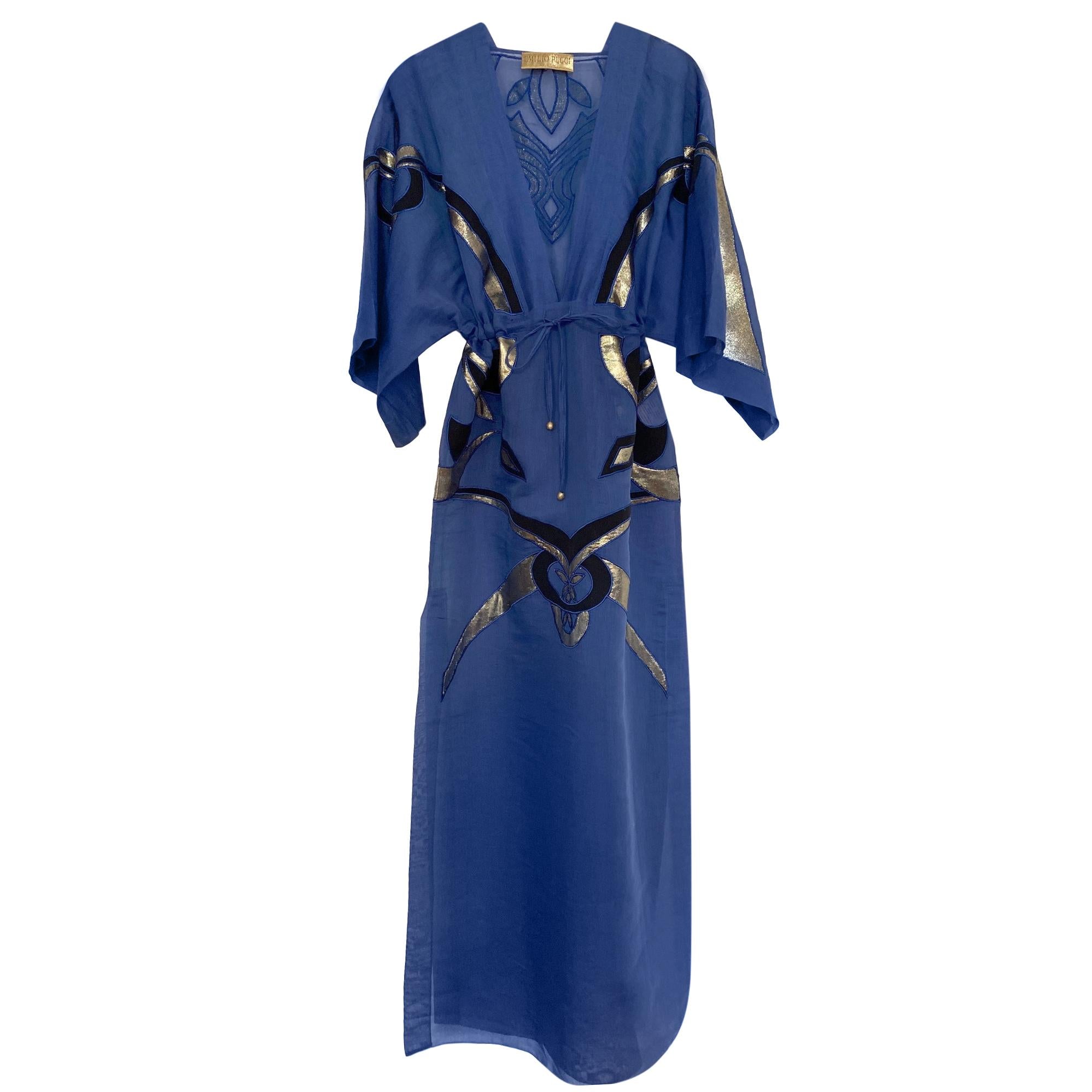Emilio Pucci Blue Embroidered Silk Blend Kaftan
