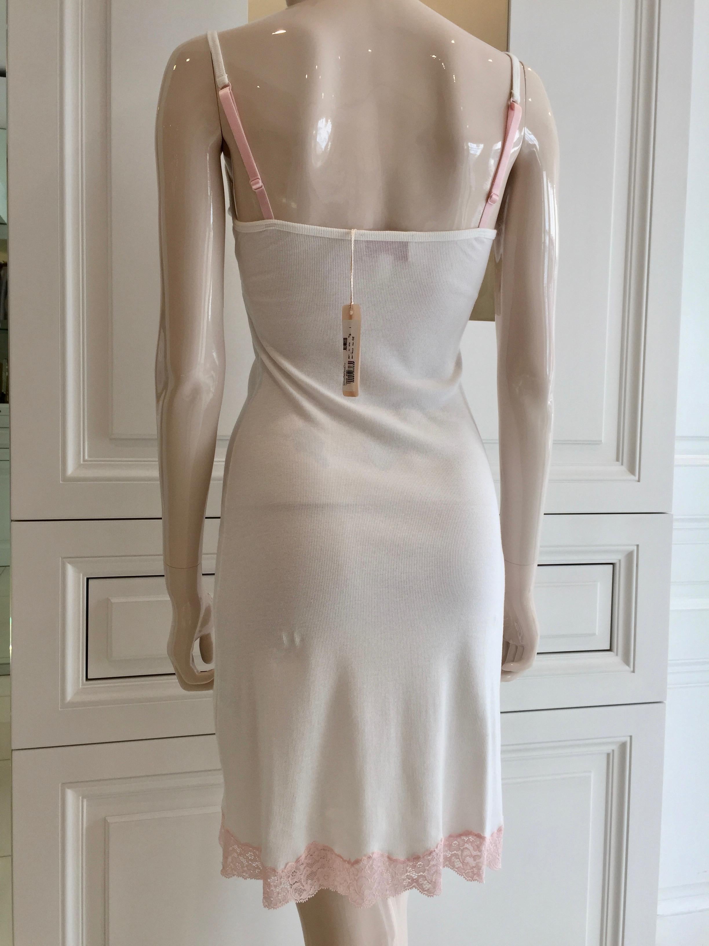 Blumarine White & Pink Leavers Lace Slip Dress