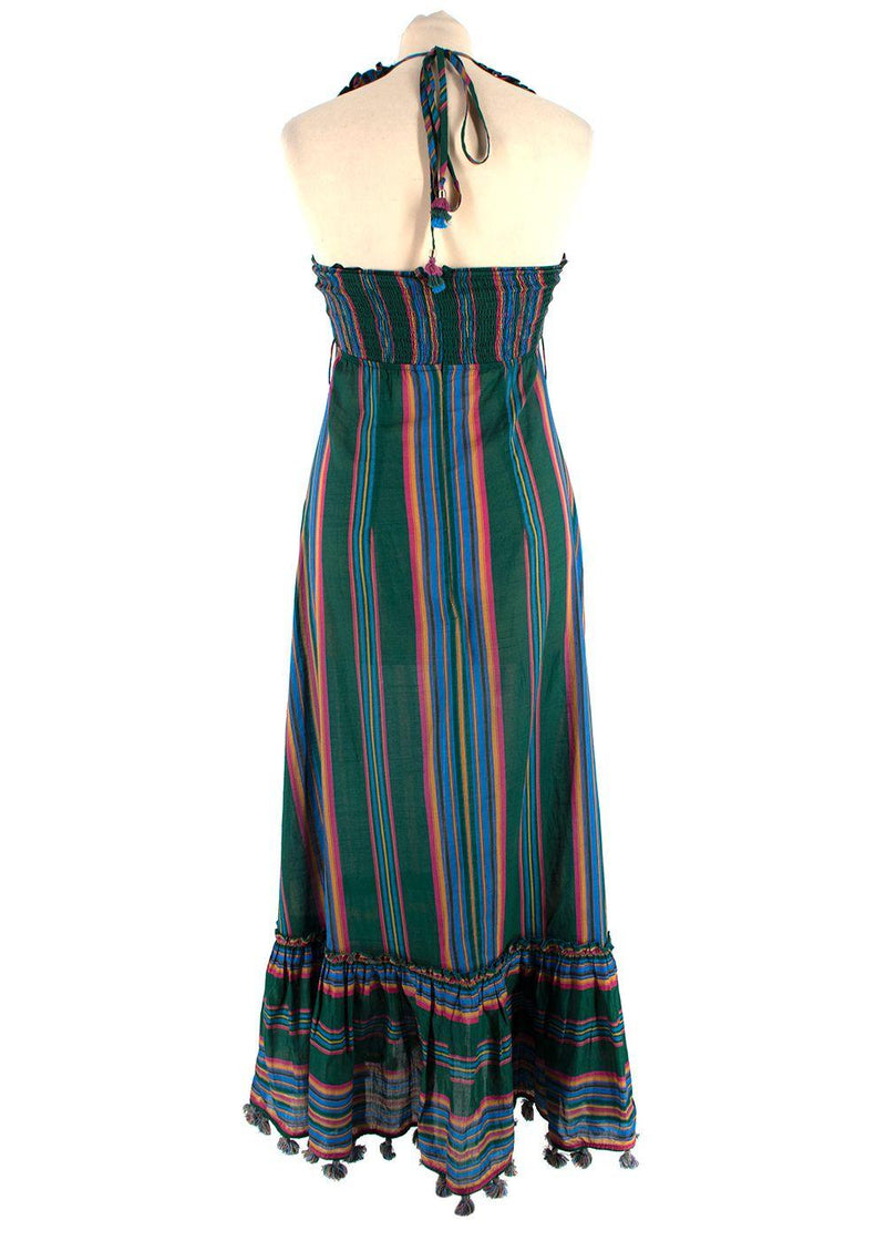 Zimmermann Dark Green Ruffled Striped Halterneck Maxi Dress