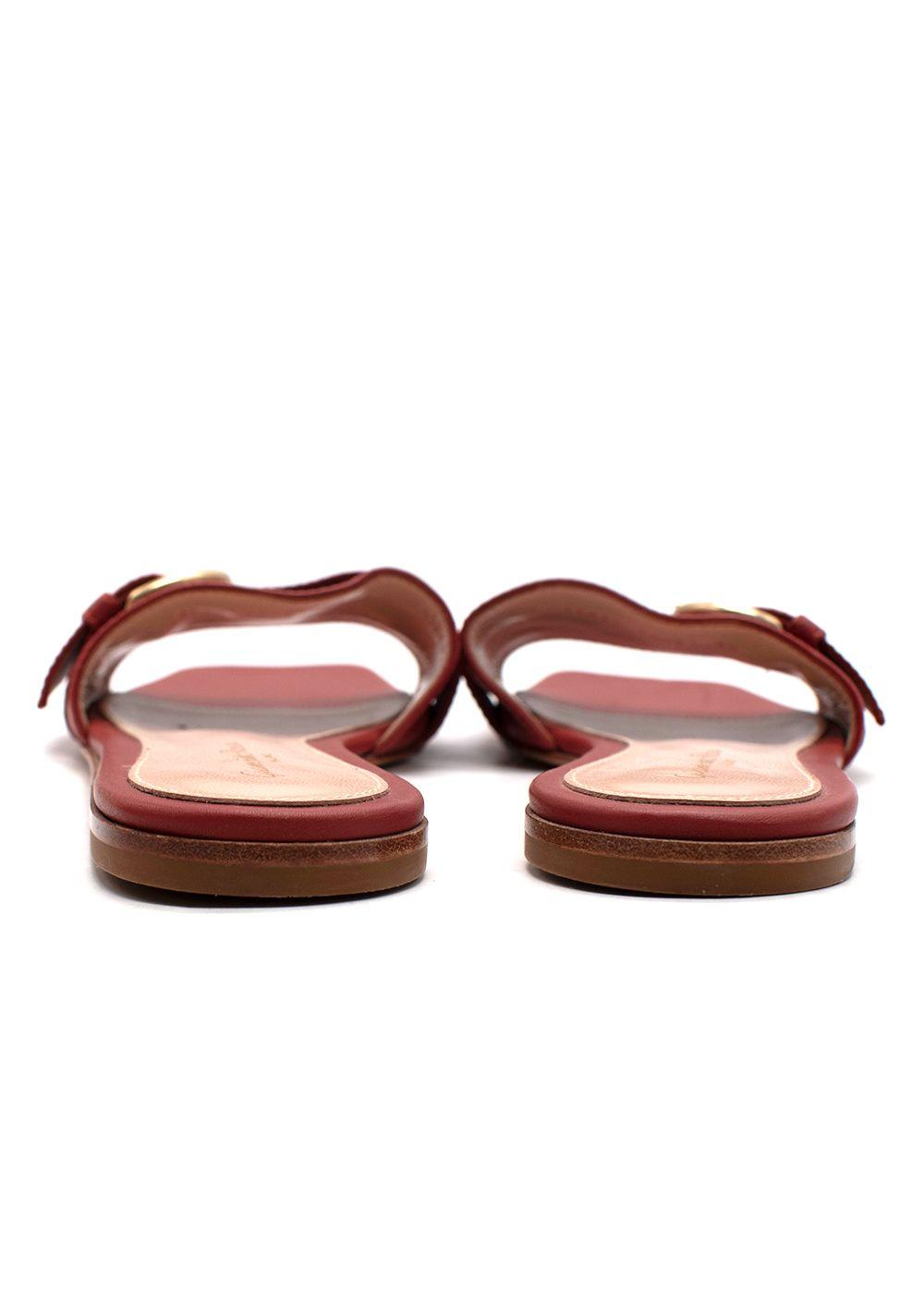 Gianvito Rossi Brick Red Buckle Detail Leather Slides