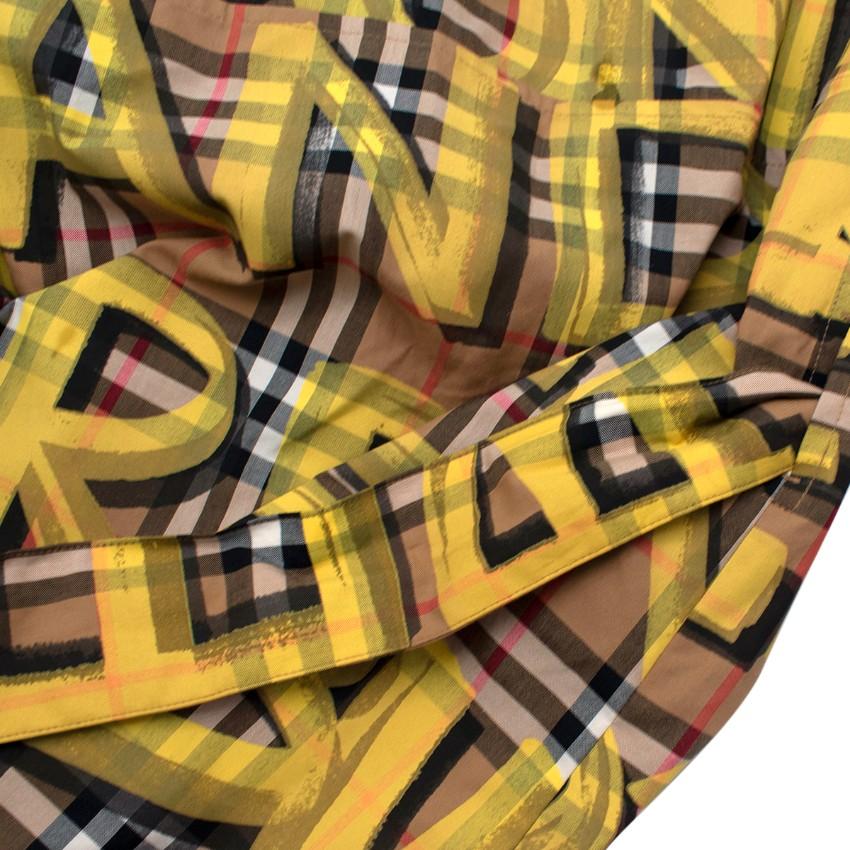 Burberry Yellow Sleeveless Graffiti Print Check Cotton Shirt