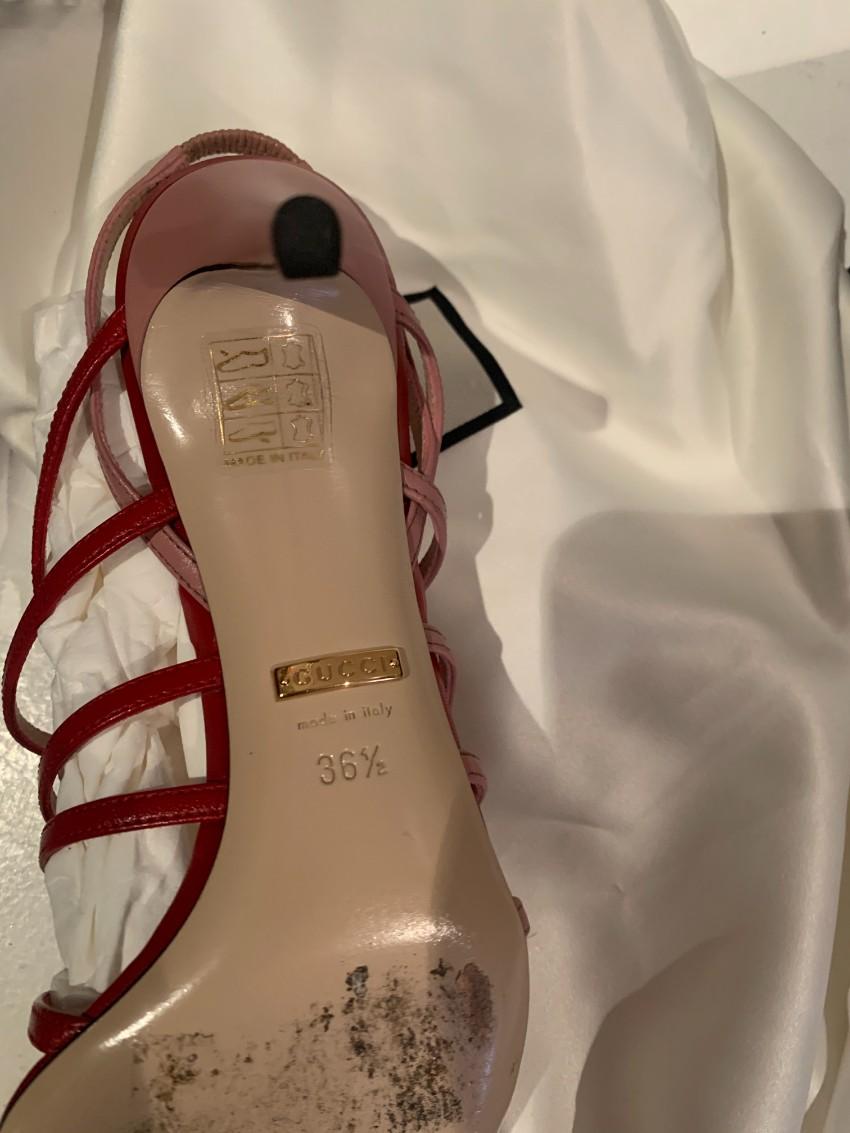 Gucci Red & Pink Patent Leather Strappy Sandals