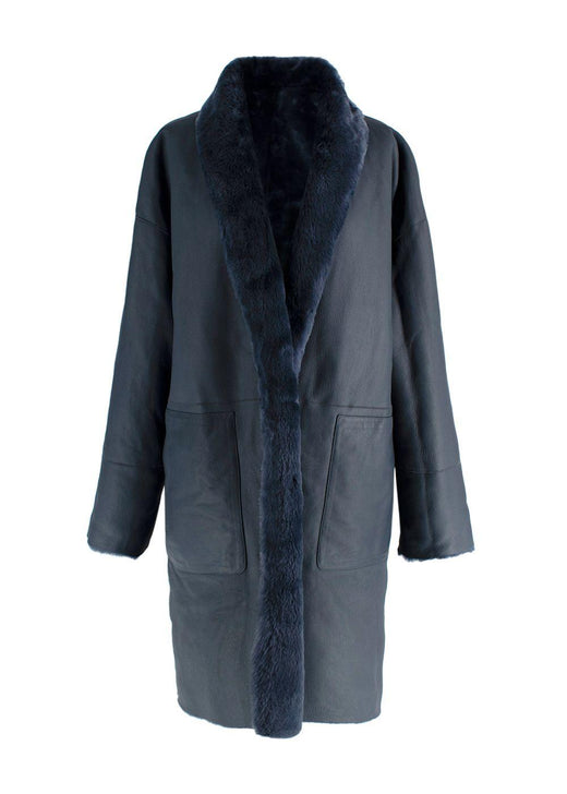 Loro Piana Blue Reversible Lamb Shearling Coat