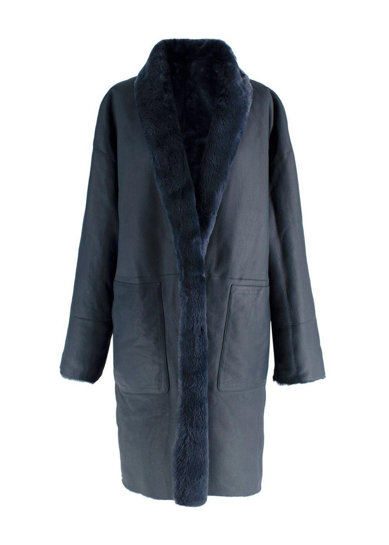 Loro Piana Blue Reversible Lamb Shearling Coat