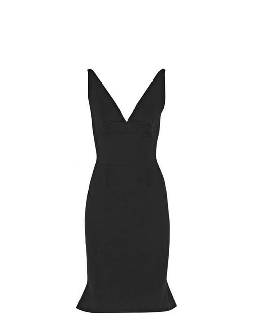 Jasper sleeveless black v-neck stretch twill dress