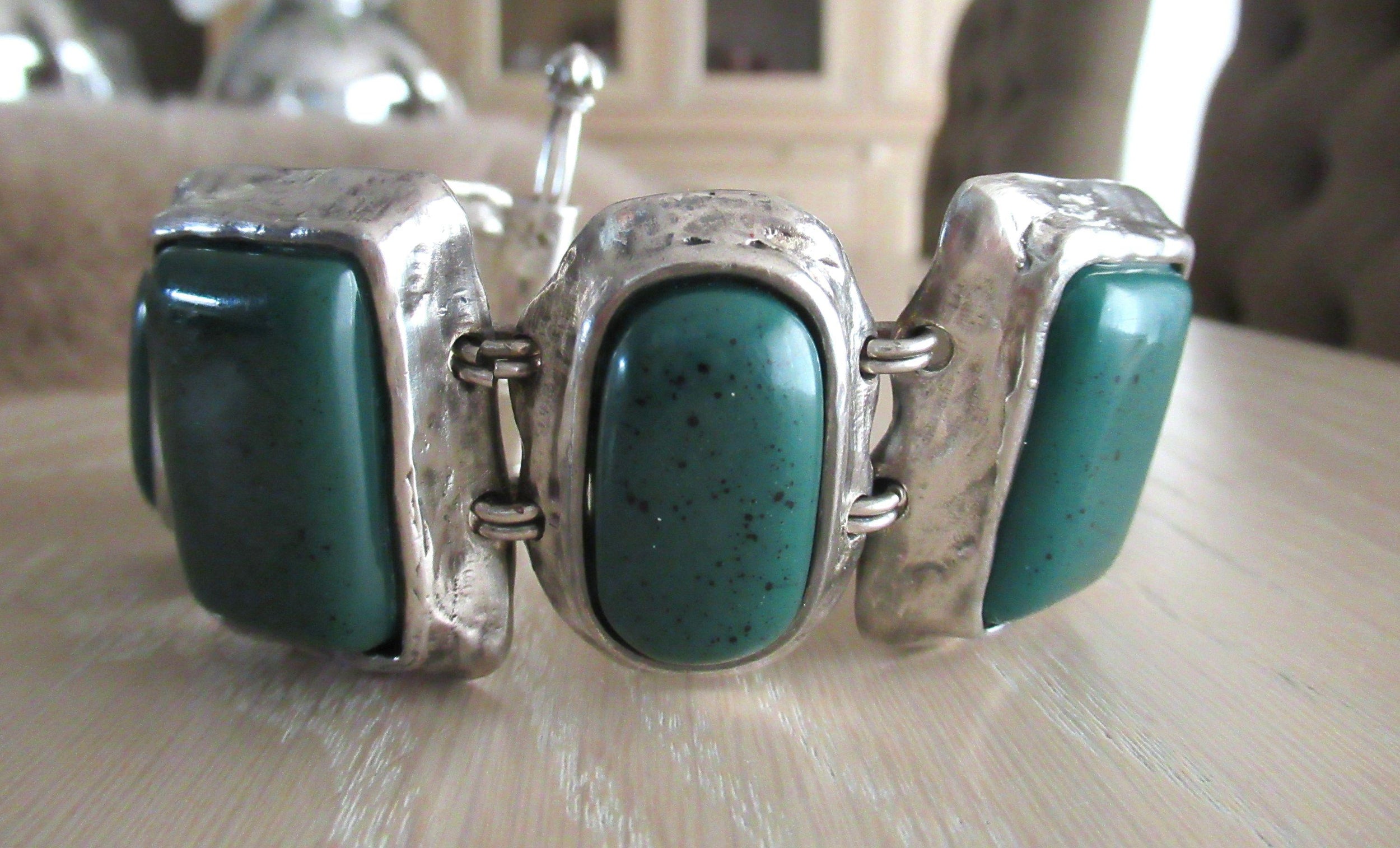 Saint Laurent Vintage  1985 Green Cabochon Bracelet