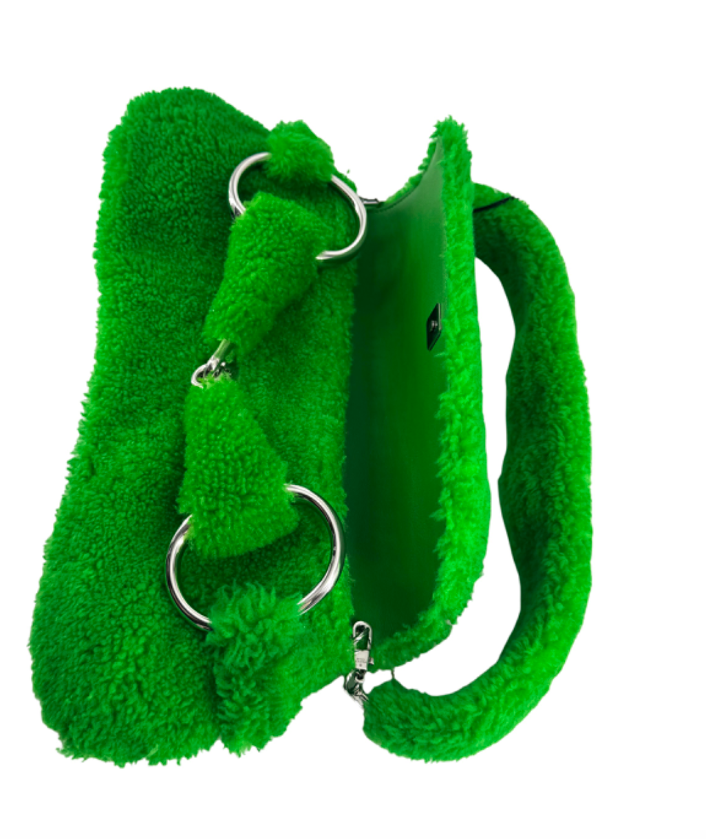 Gucci Grass Green Shearling Horsebit 1955 Chain Shoulder Bag
