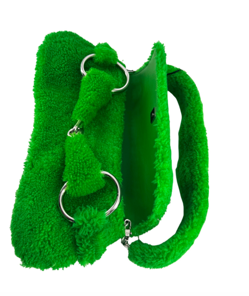 Gucci Grass Green Shearling Horsebit 1955 Chain Shoulder Bag