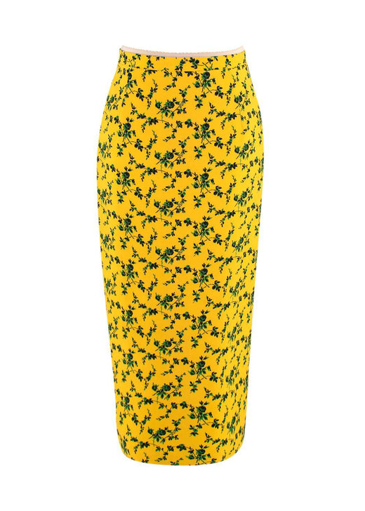 No.21 Yellow Floral Print Midi Skirt with Contrast Stripe Detail