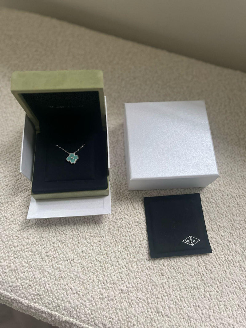 Van Cleef & Arpels White Gold Celadon Green Alhambra 2023 Holiday Pendant