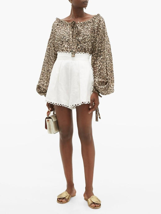 Zimmermann Leopard Print Oversize Balloon Sleeve Top