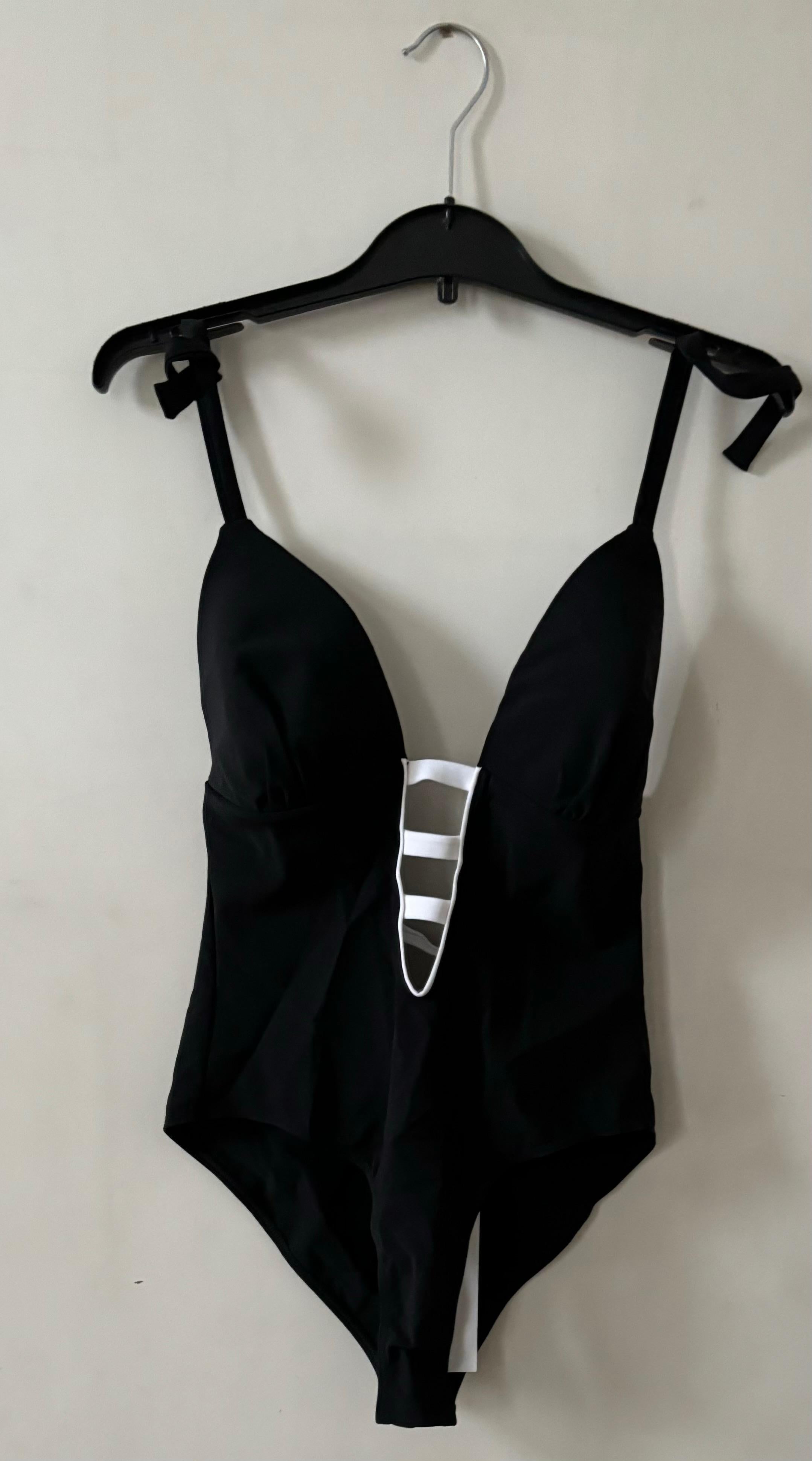 Alexandra Miro Black and White Strap Detail Swimsuit
