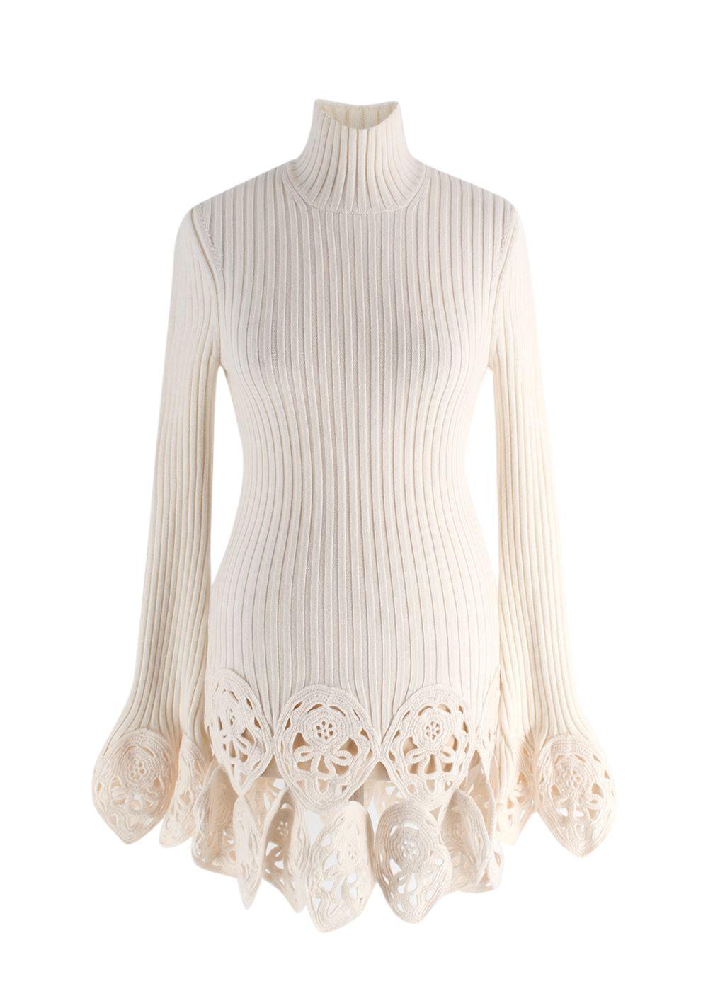Paco Rabanne Cream Ribbed Crochet Trim Top