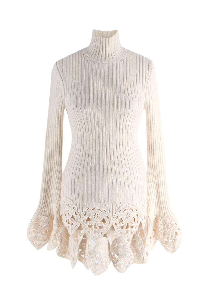 Paco Rabanne Cream Ribbed Crochet Trim Top