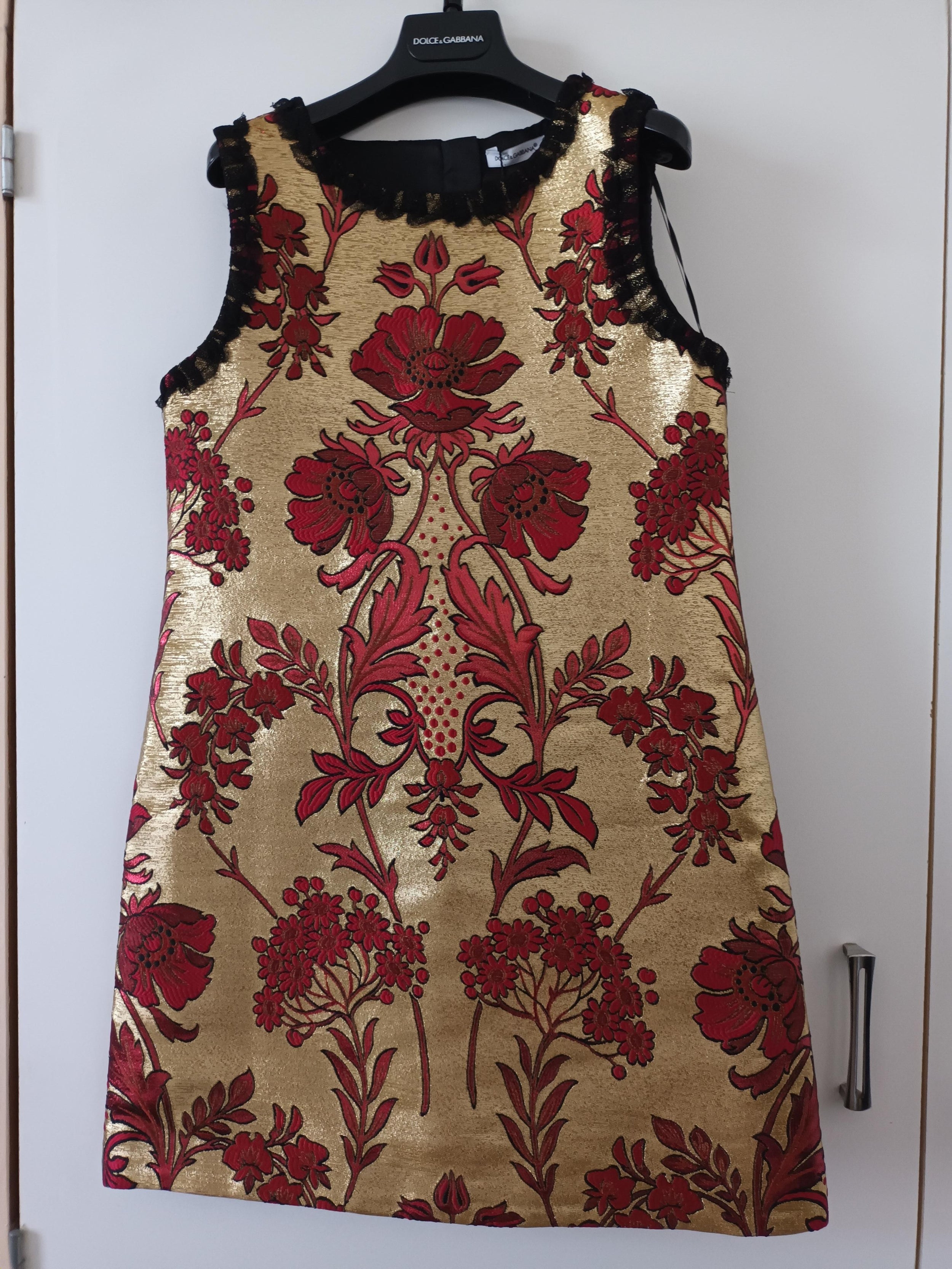 gold & red brocade shift dress
