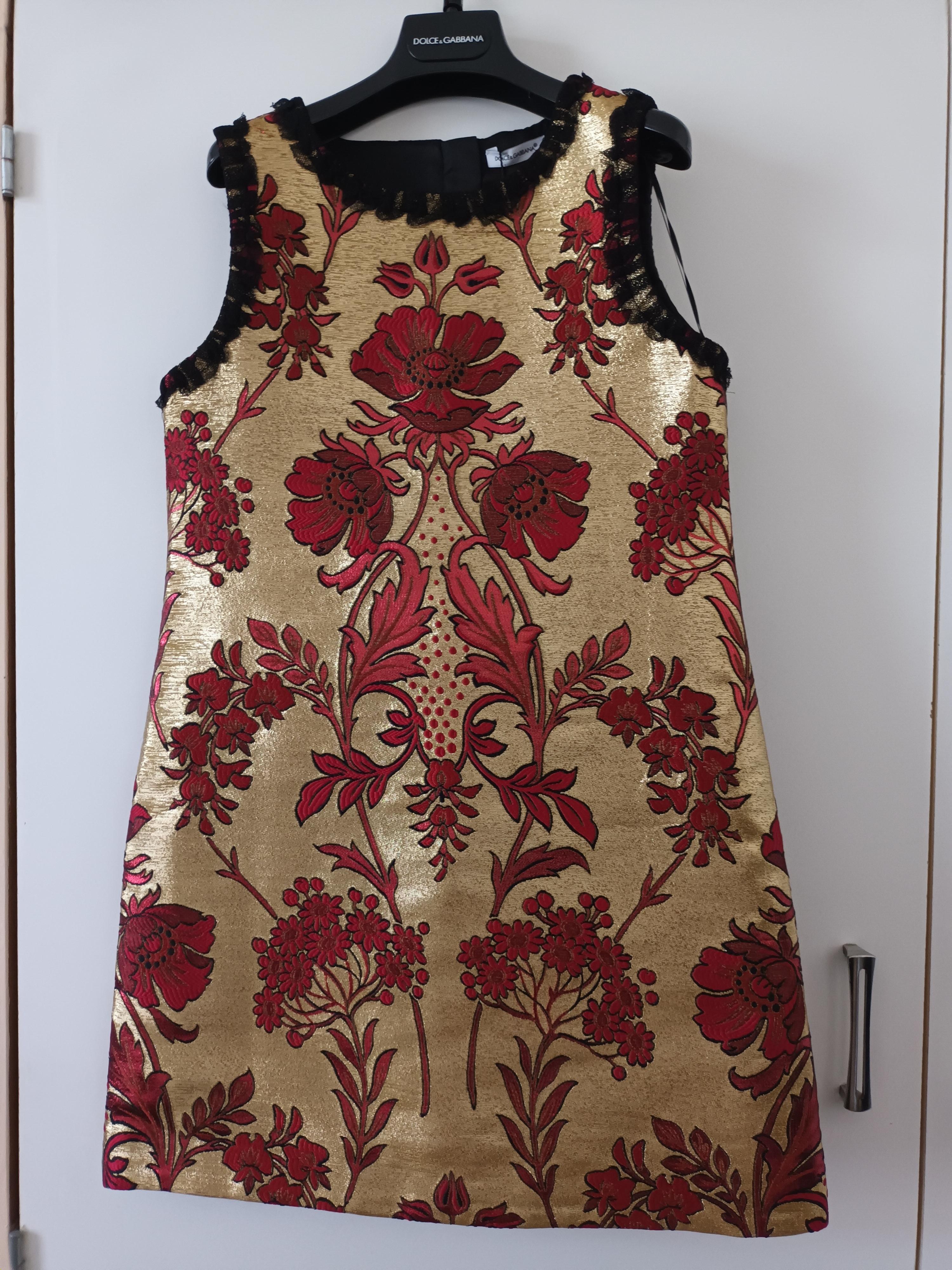 gold & red brocade shift dress
