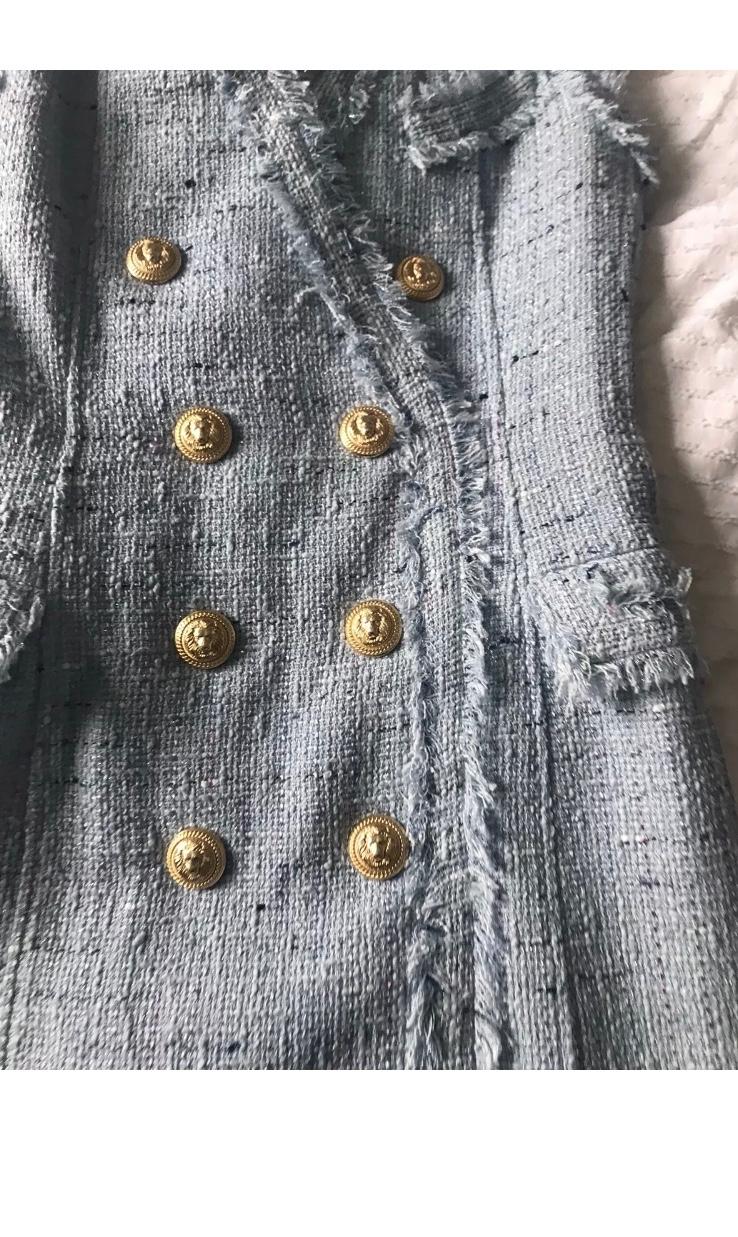 Balmain Pale Blue Tweed Sleeveless Dress