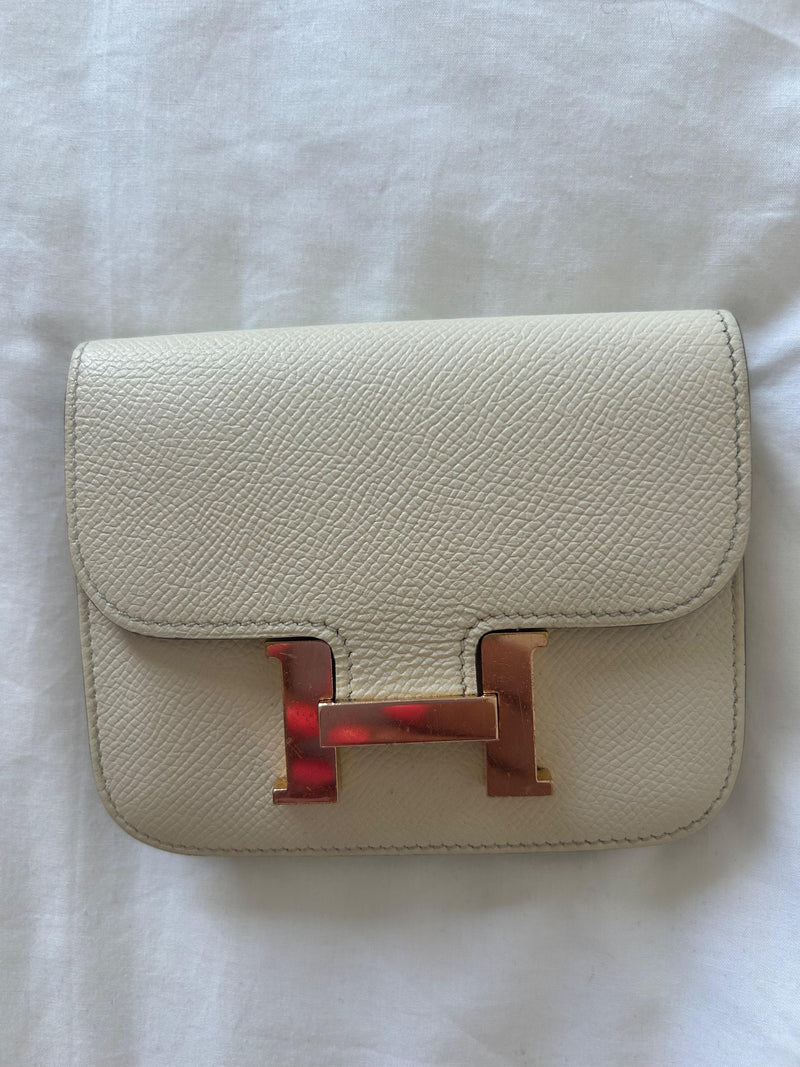 Hermes Constance Craie Slim wallet With Rose Gold Hardware