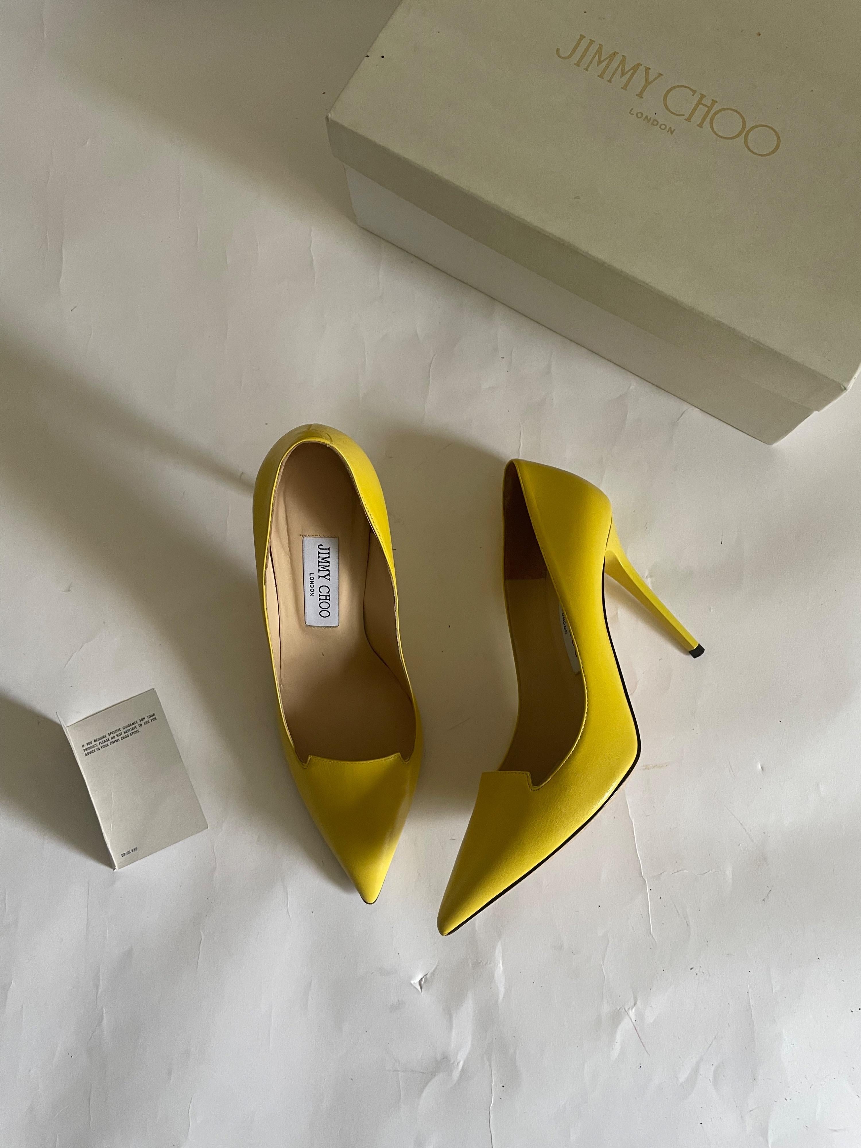 Avril Yellow Kid Leather Pointy Toe Pumps