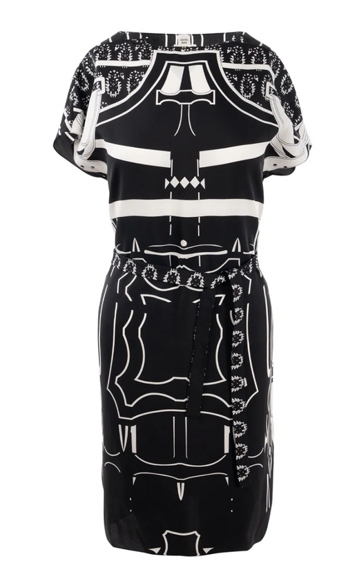 Hermes Black And White Belted Silk Dress Tunic