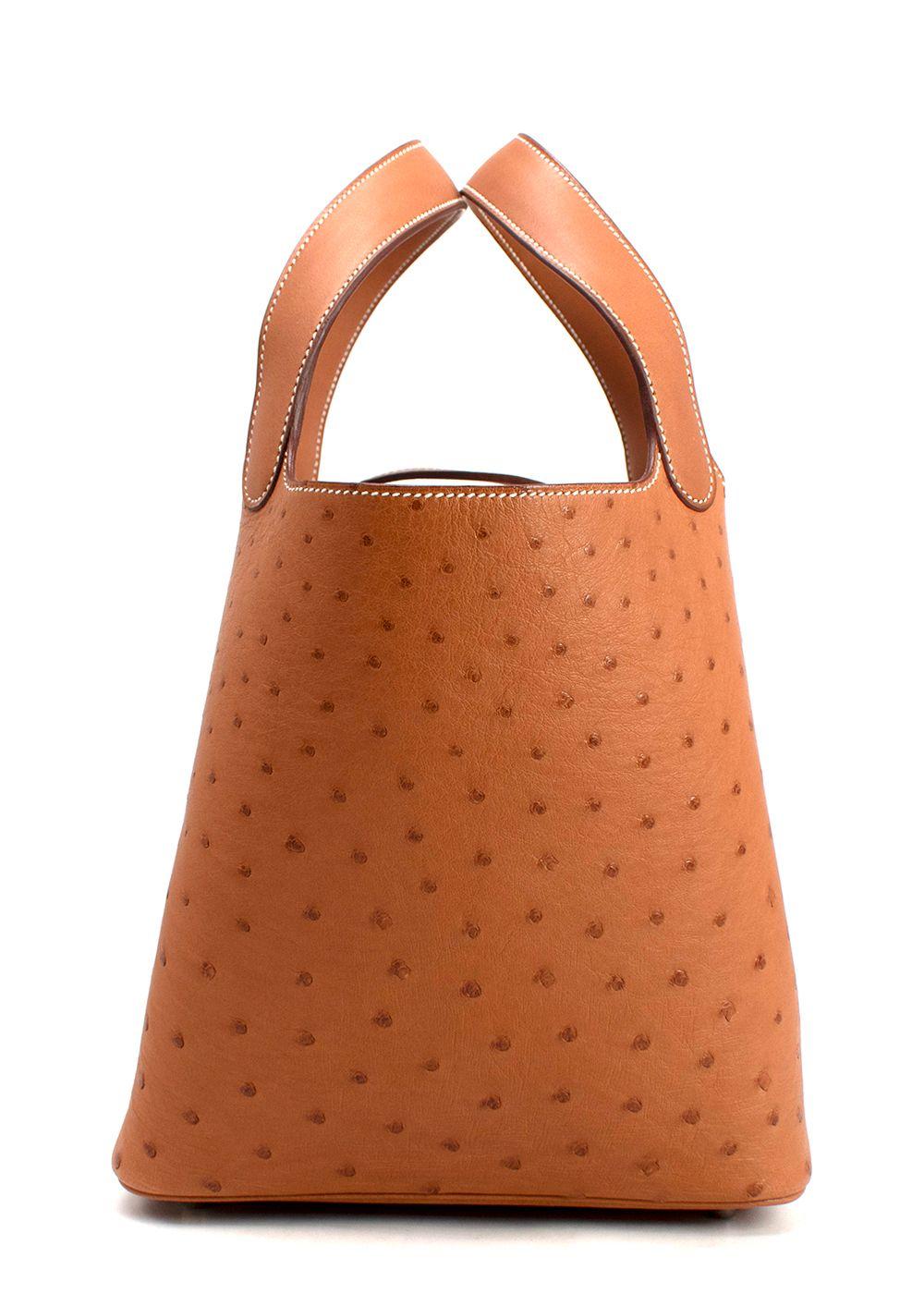 Hermes  Picotin Lock 22 in Gold Ostrich Leather with Palladium Hardware