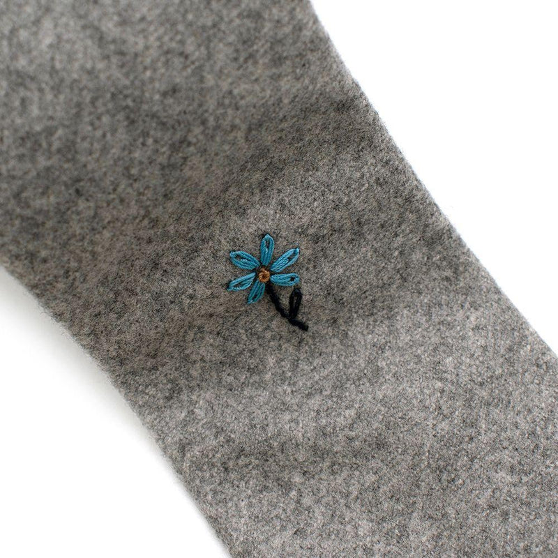 G. Inglese Grey Floral Detail Wool Tie