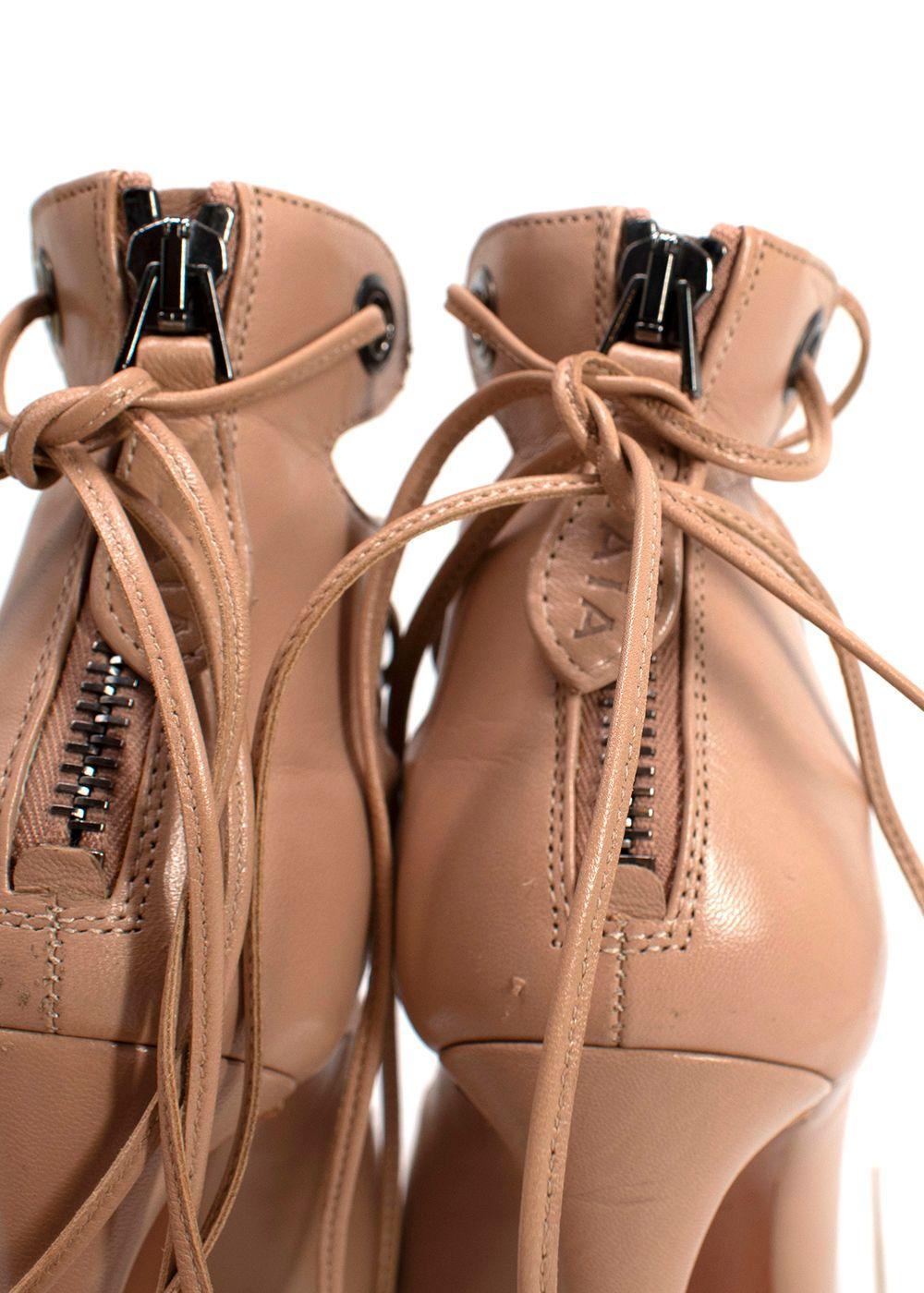 Alaia Blush Leather Lace-up Sandals
