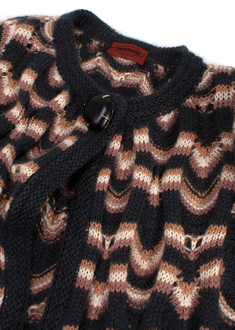 Missoni Grey and Pink Striped Longline Knitted Cardigan